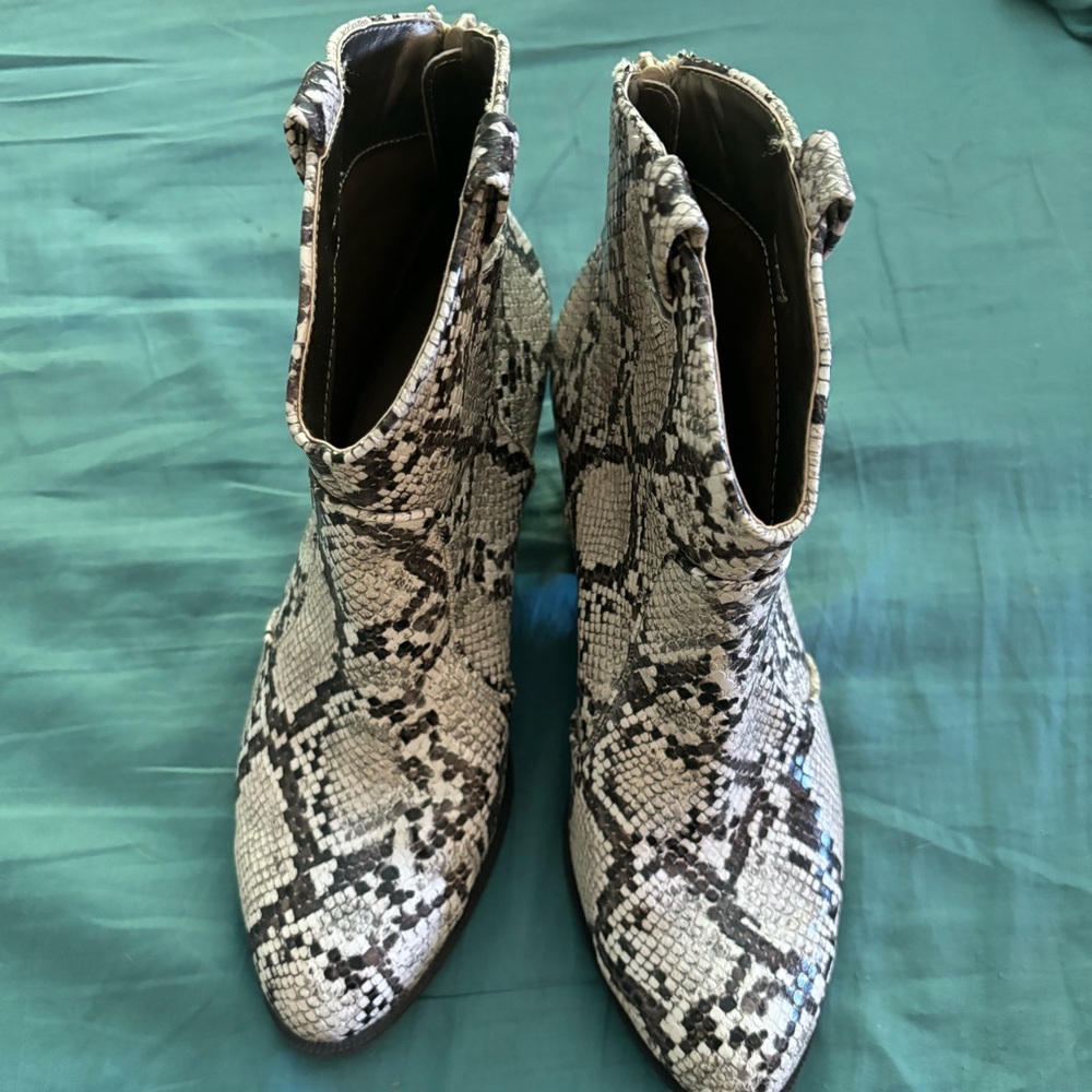 Faux snakeskin bootie